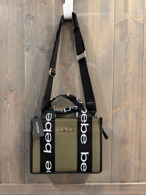 bebe Olive Green Tote with Black Branded Straps